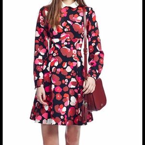 kate spade Pink and Black Floral Long-Sleeve Dress with White Collar
